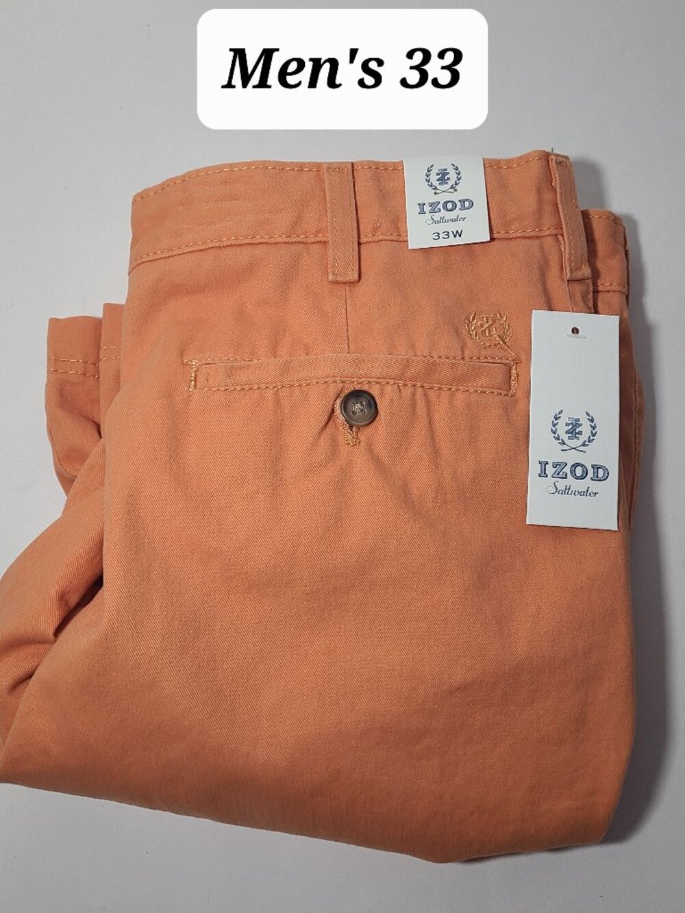 Izod Saltwater Men's Orange Flat Front Chino Shorts Size 33 NWT
